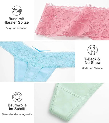 Women'S Lace Thongs, 10-Pack Low Rise No Show Stay-Put