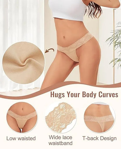 Women'S Lace Thongs, 10-Pack Low Rise No Show Stay-Put