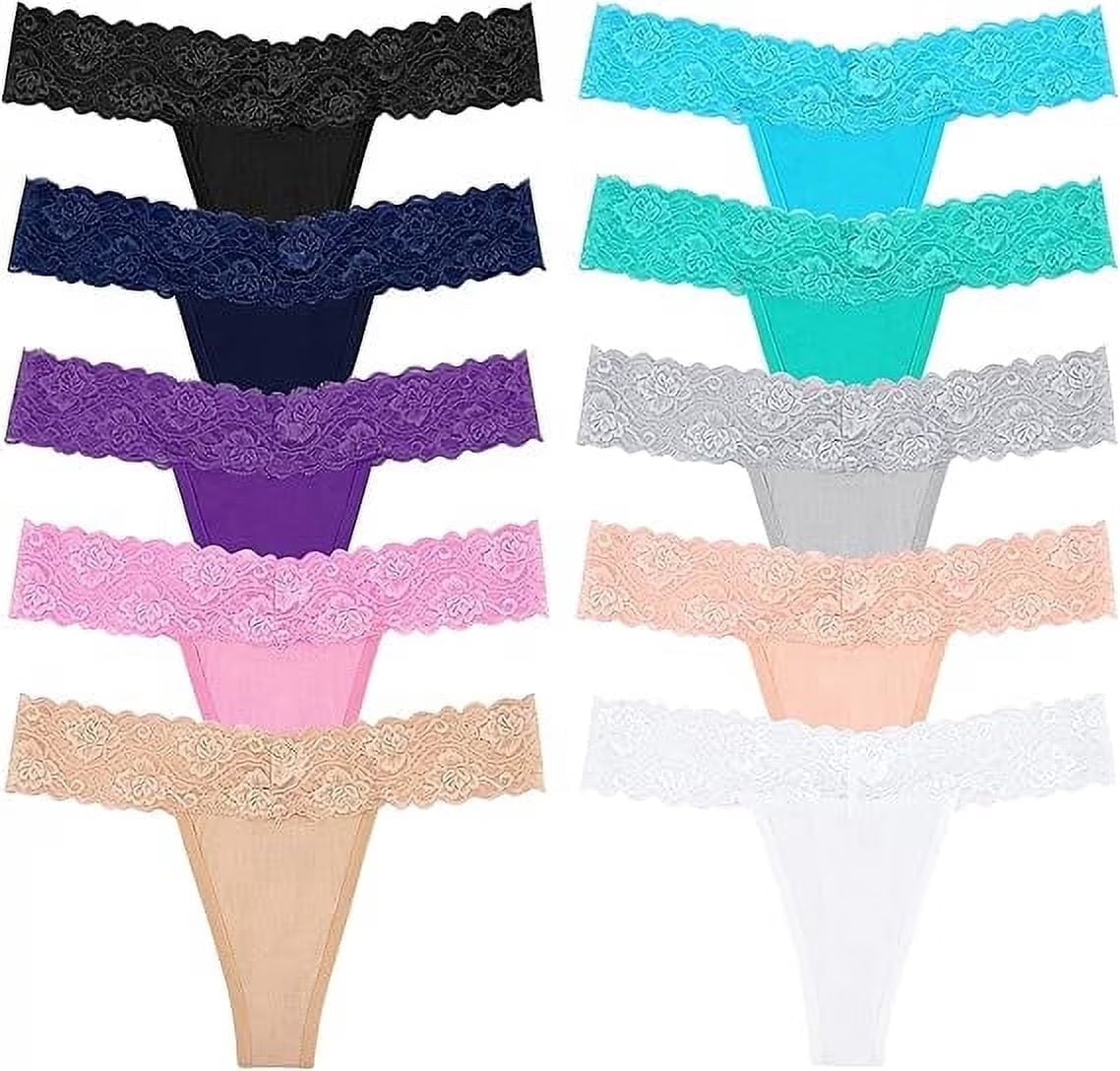 Women'S Lace Thongs, 10-Pack Low Rise No Show Stay-Put